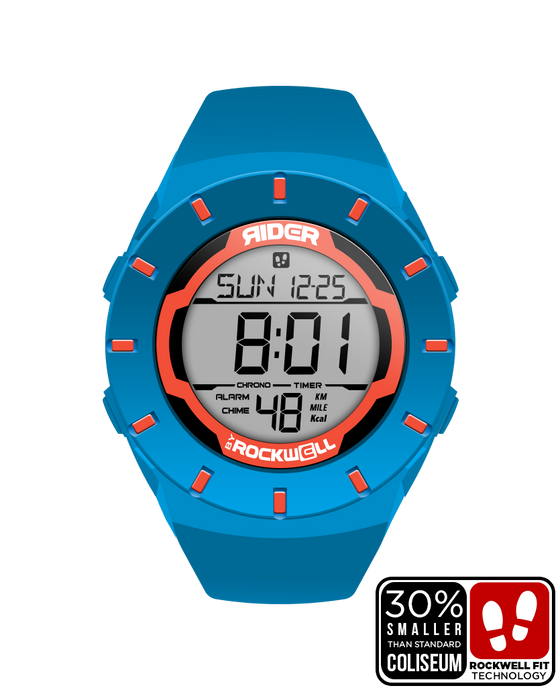 shark blue coliseum forum digital watch with orange accents