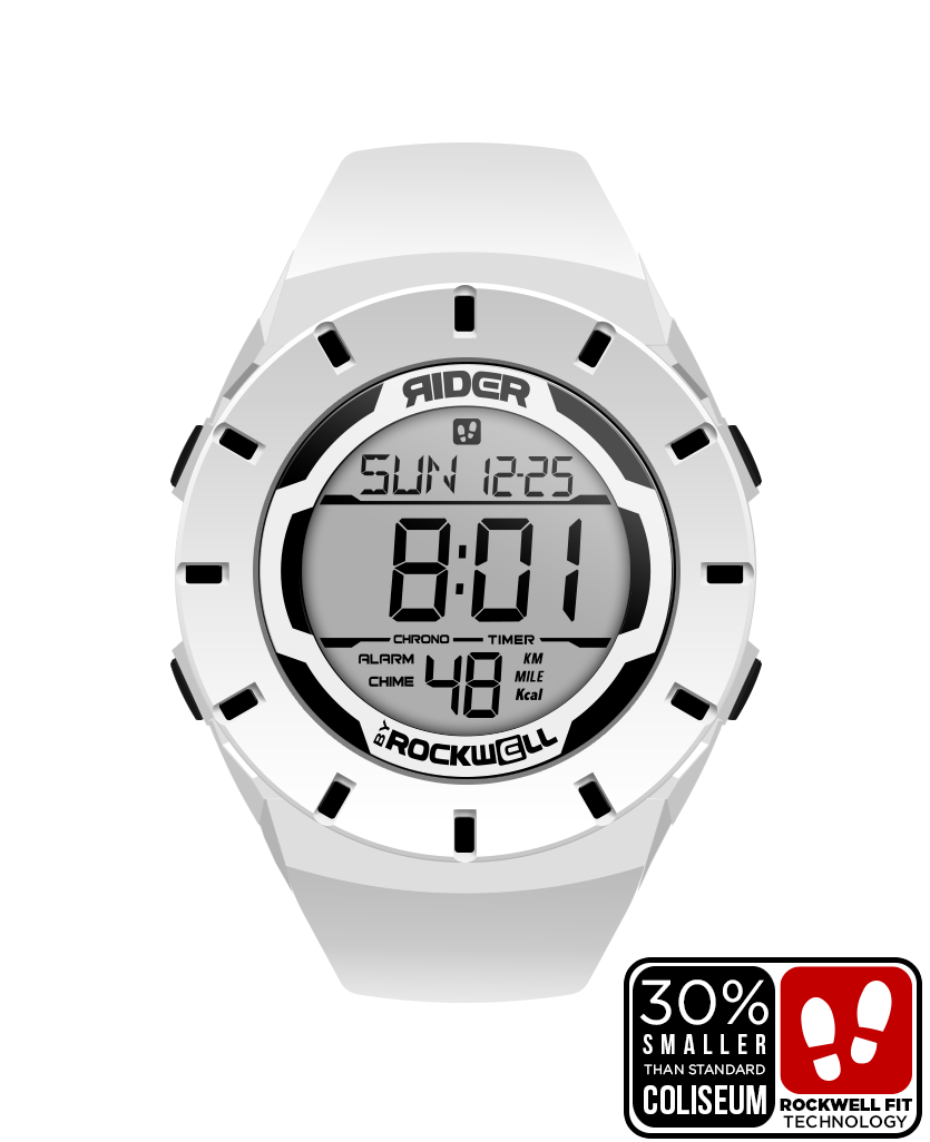 white coliseum forum digital watch with black accents
