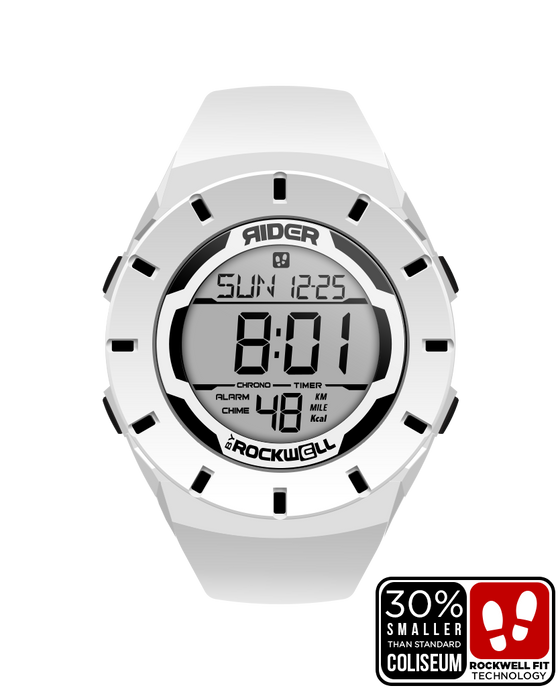 white coliseum forum digital watch with black accents