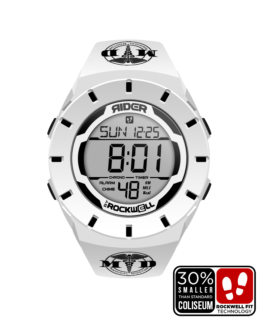 white coliseum forum digital watch with medical doctor edition bands and black accents