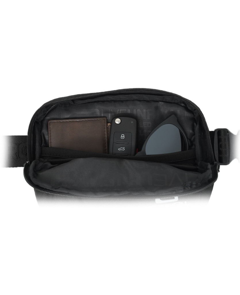 inside of gray camo mini fanny pack