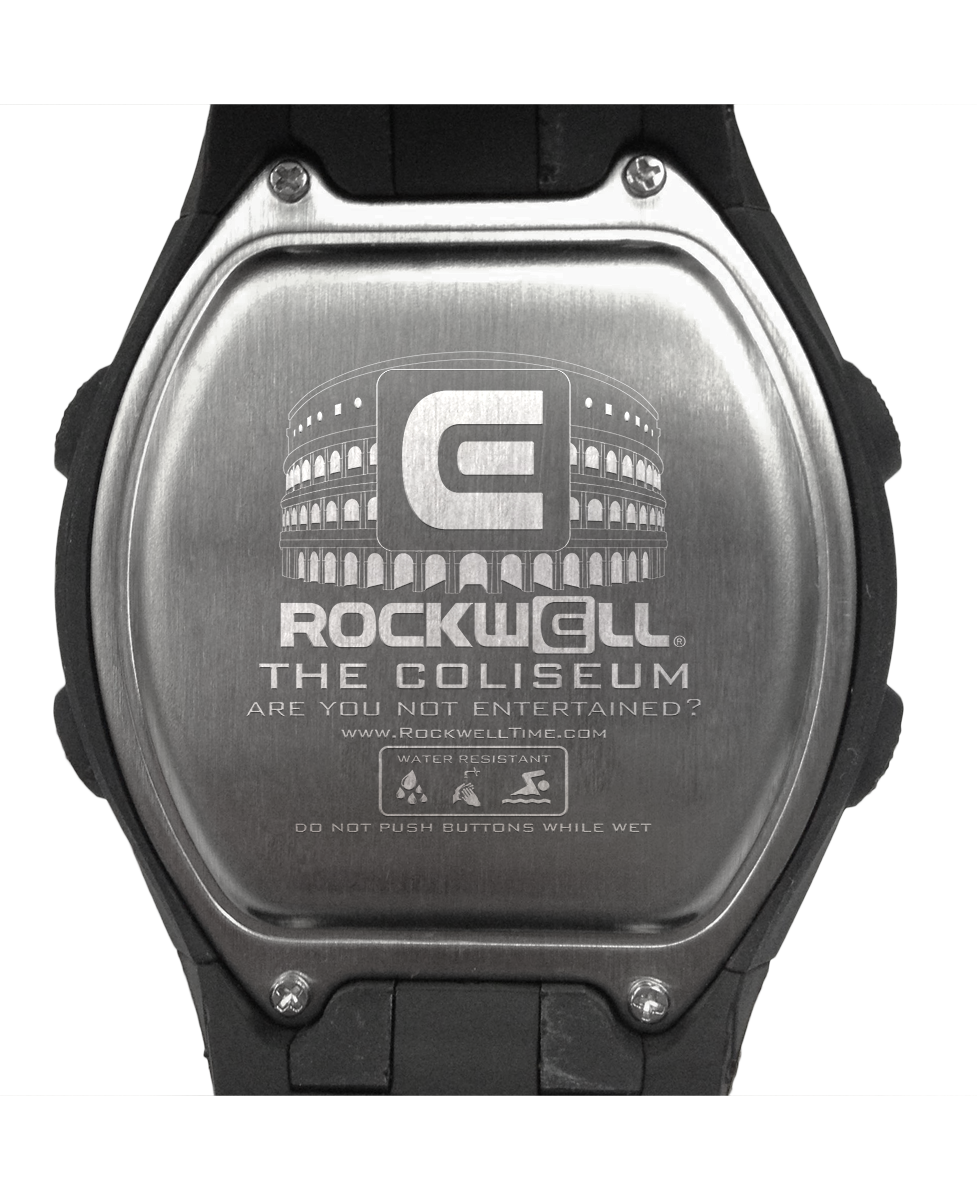 black coliseum digital watch with green accents