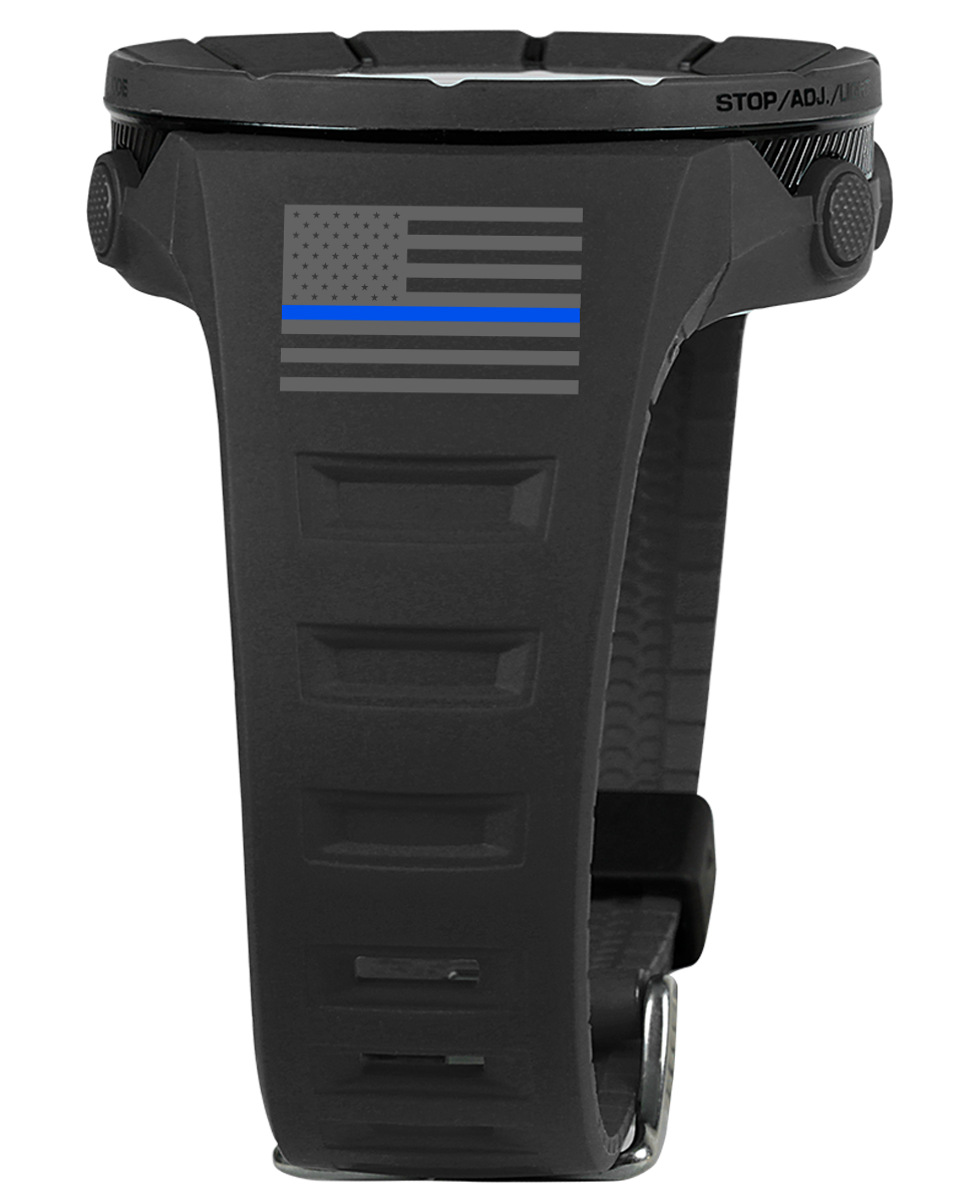 phantom black coliseum digital watch with Police american flag bands  Edit alt text