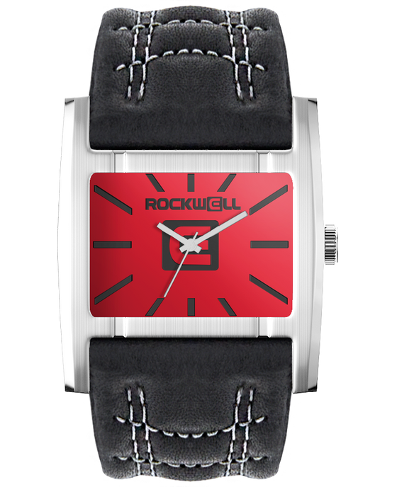 Red Silver apostle analog watch with black leather bands