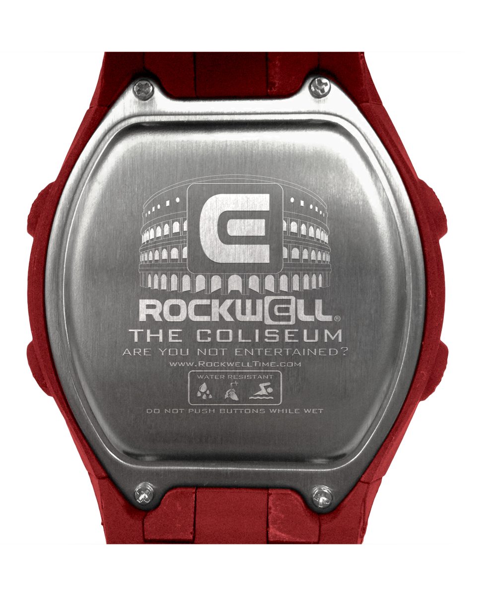 red coliseum digital watch with black accents