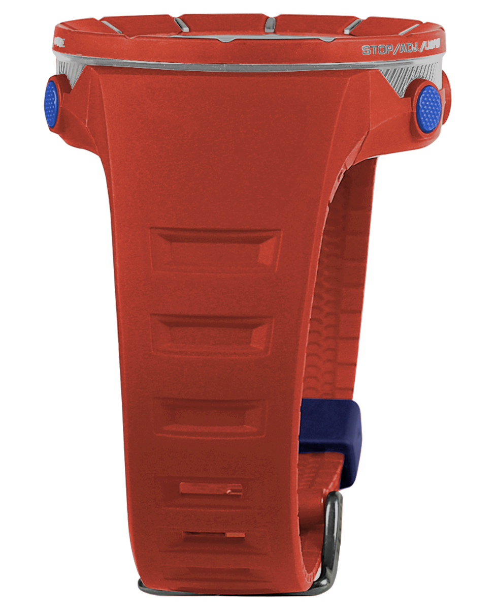 red coliseum digital watch with blue and white accents