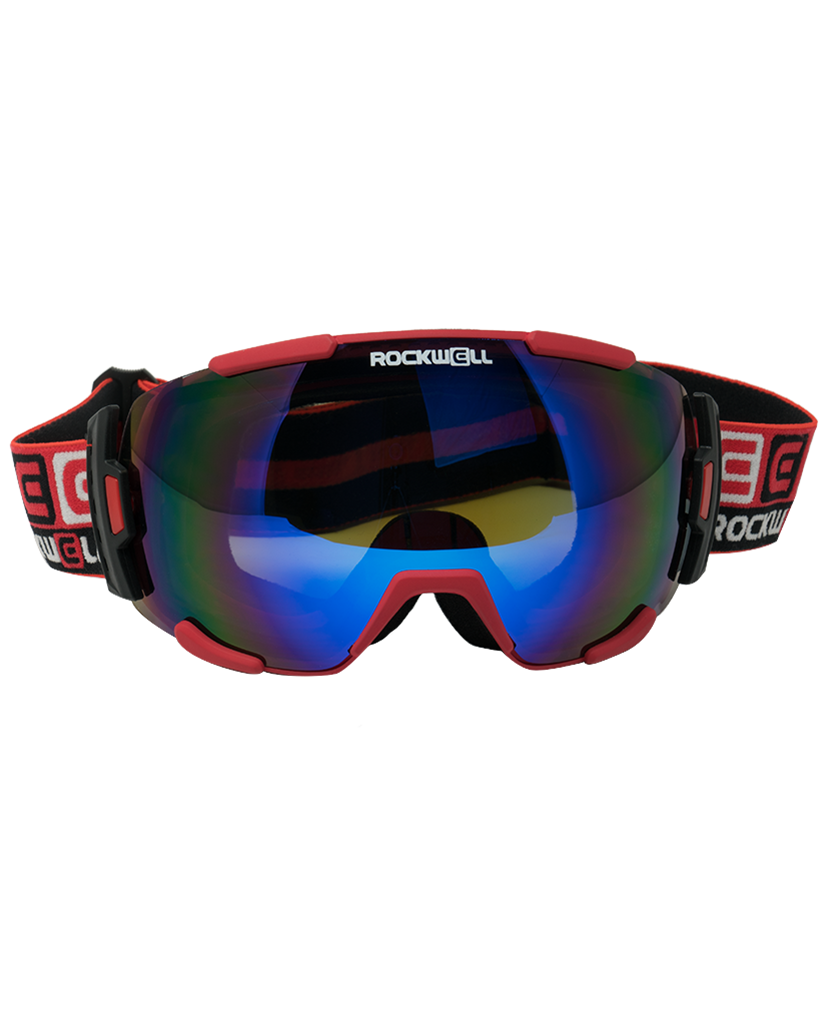 Bomber Goggles (Red w/Flash Blue Lens)