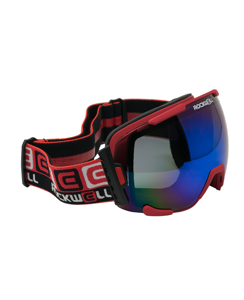 Bomber Goggles (Red w/Flash Blue Lens)