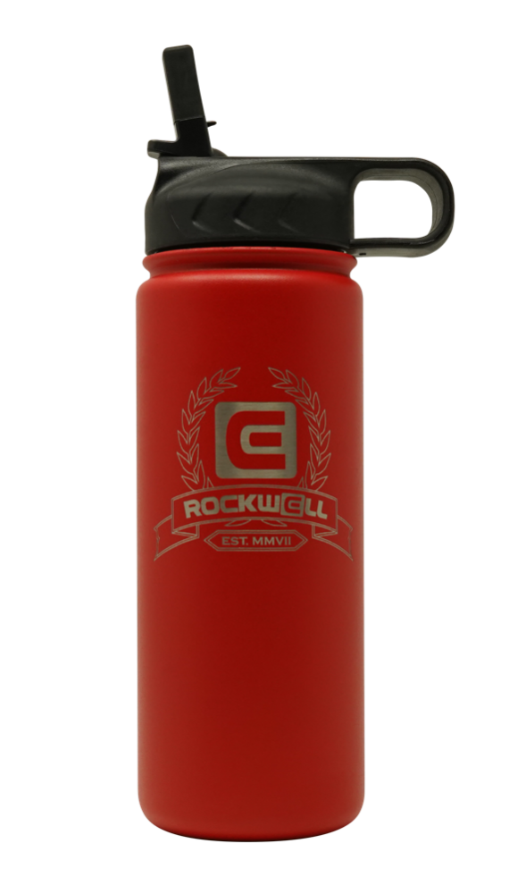 18 oz Valor Red Rockwell Warrior flask water bottle with Straw lid