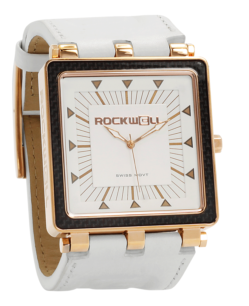 CF White/Rose Gold Dial with white leather band - Square watch