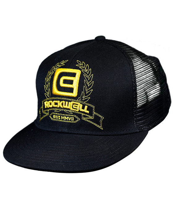 Snapback Trucker Hat Black/Gold Royal Logo mesh back