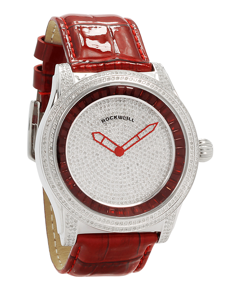 The Ruby Rivers red leather band with ruby stones in the dial- Watch