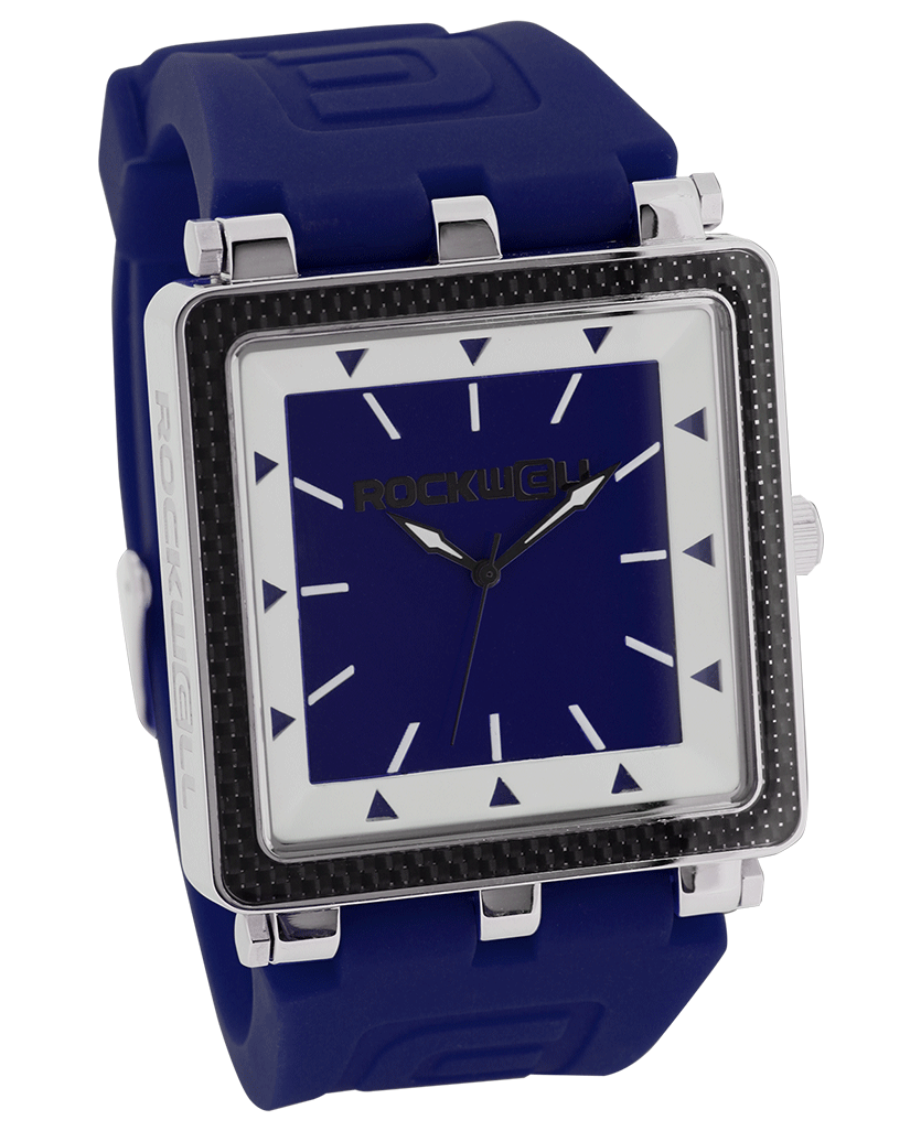 navy carbon fiber analog watch with white accents  Edit alt text