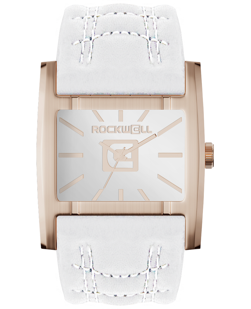 Rose gold and white apostle analog watch with white leather bands