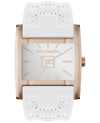 Rose gold and white apostle analog watch with white leather bands