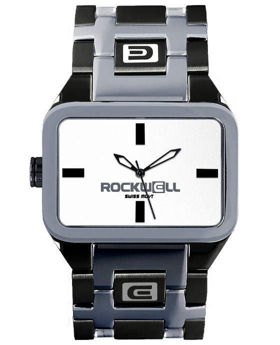 silver and black duel time analog watch with white dial