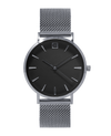 silver voyager analog watch with black dial