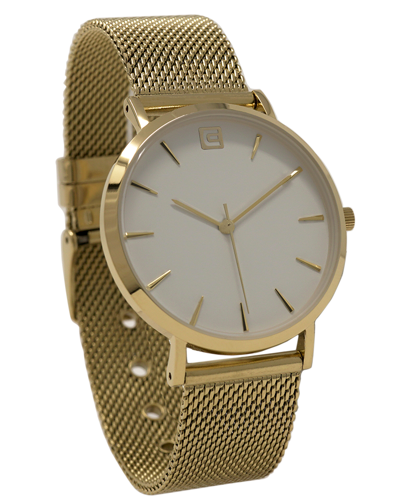 The Voyager - Gold Mesh band and White dial watch