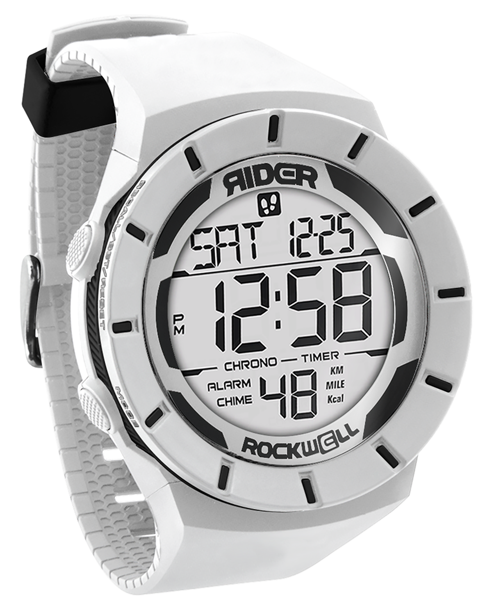 white and black coliseum digital rockwell watch