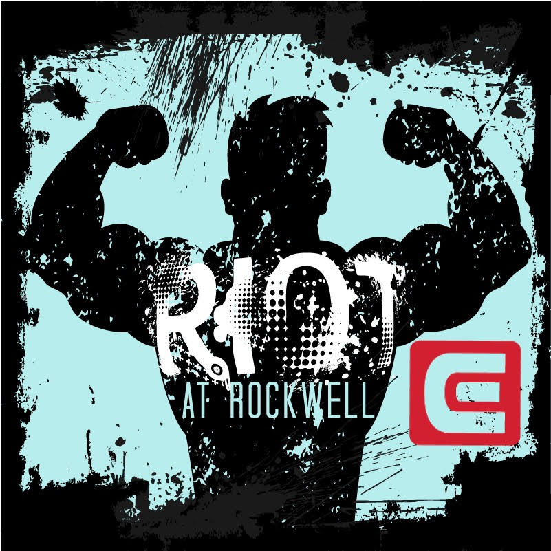 Buff Stud with the words 'Riot At Rockwell' on his Chest