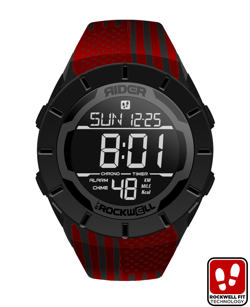 phantom black coliseum digital watch with red american flag assault bands